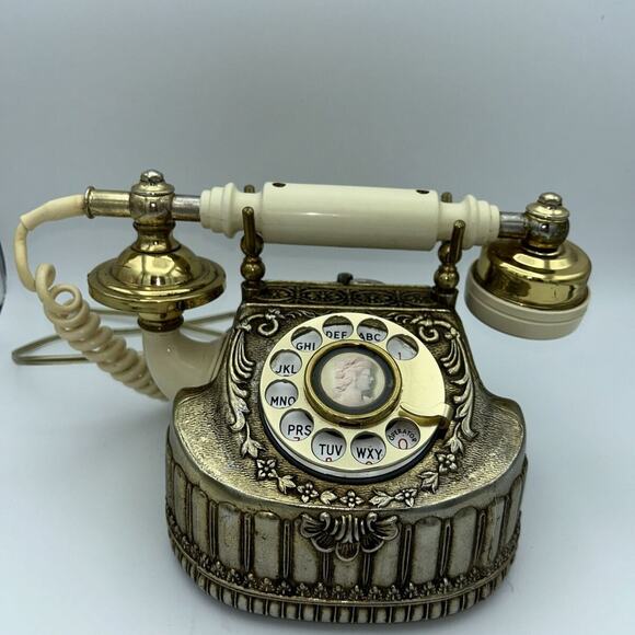 1980s US Telephone Co.Rare Heavy Brass Rotary Telephone /Gold WIvory Color Rec.